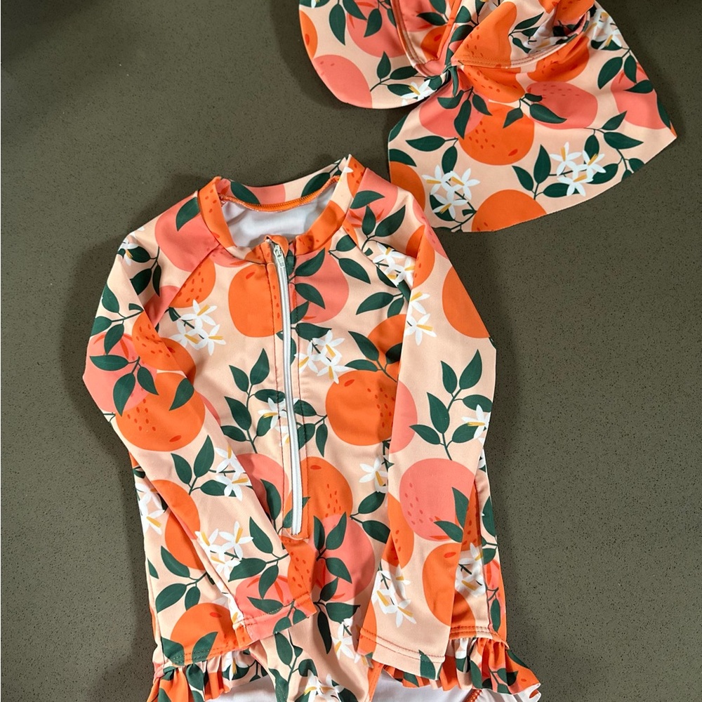 Orange Print Kids Swim Set